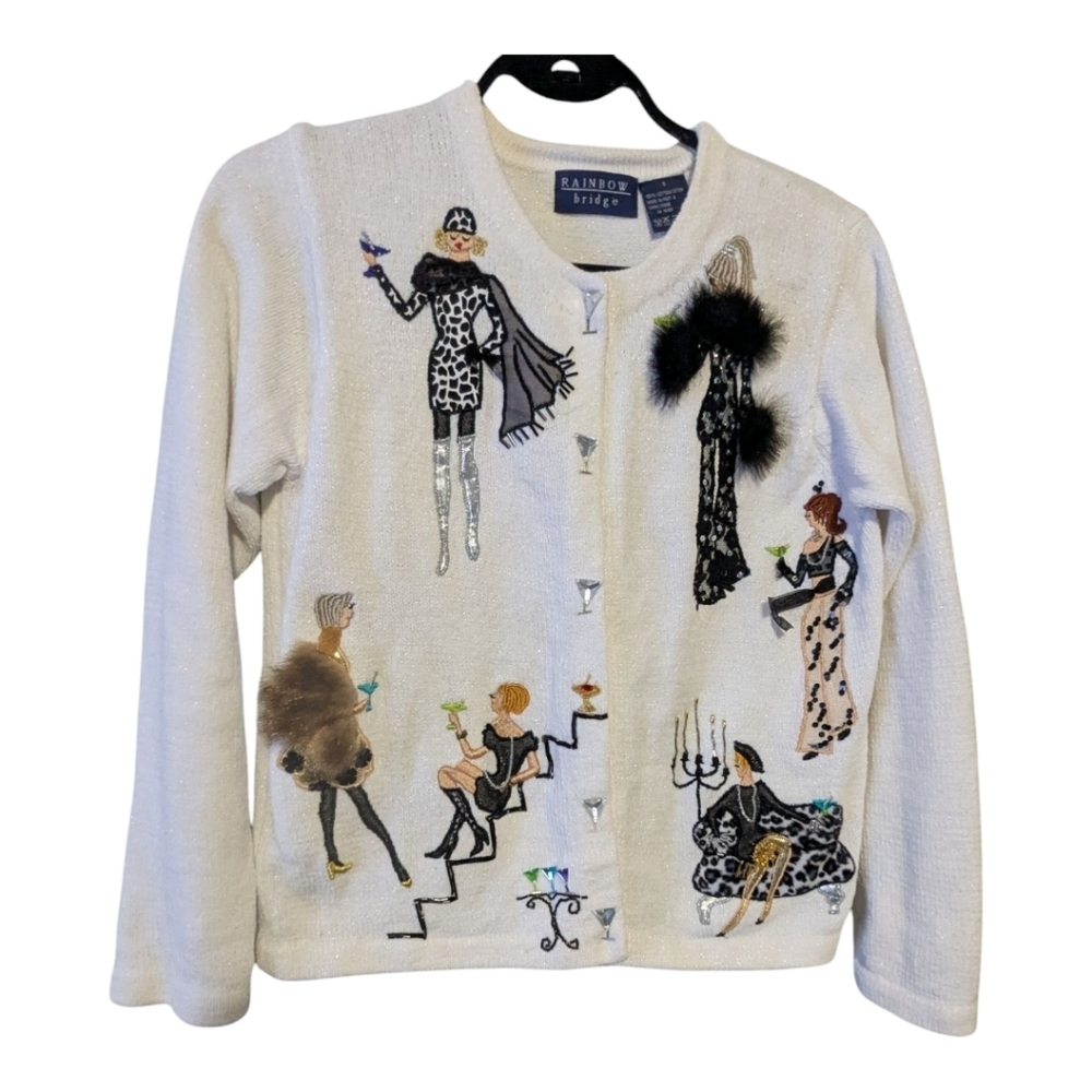Vintage Rainbow Bridge Sweater, Size S. White.